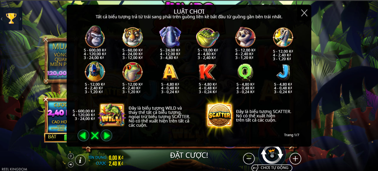 Mức thưởng theo số lượng biểu tượng